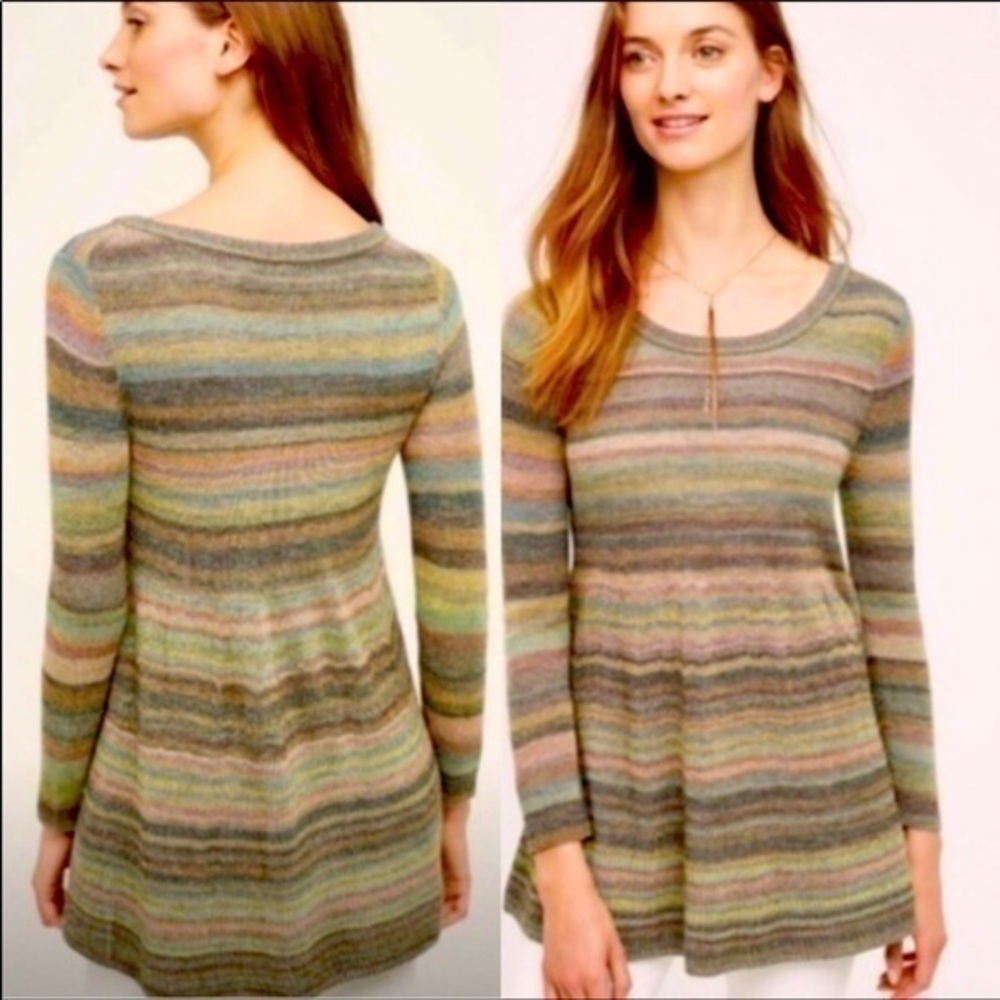 Anthropologie MOTH Striped Wool Blend Baby Doll Sweater